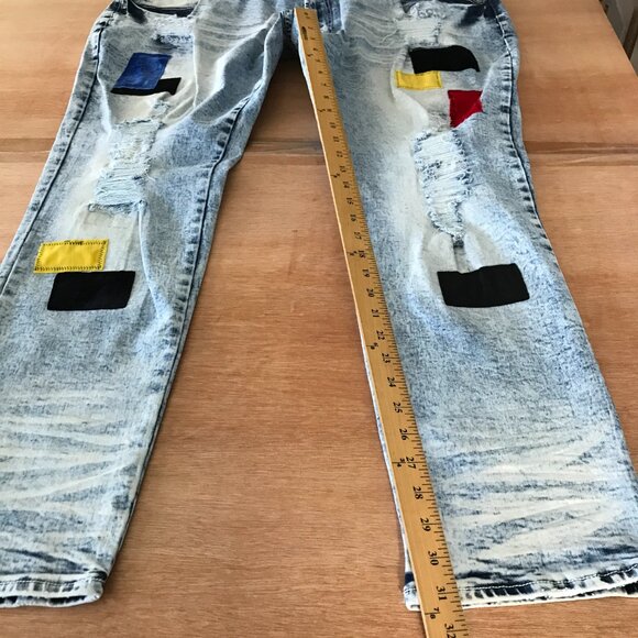 Frost Originals Patchwork Jeans Men 46x33 Blue Mid Rise Distressed Grunge Skater - Picture 10 of 14